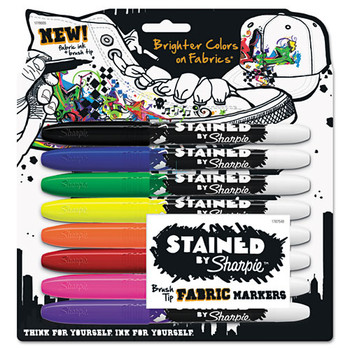 Stained Fabric Markers, Medium Brush Tip, Assorted Colors, 8/pack