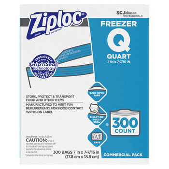 Double Zipper Freezer Bags, 1 Qt, 2.7 Mil, 7" X 7.75", Clear, 300/carton