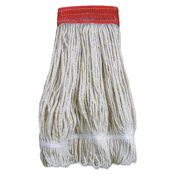 Wideband Looped-end Mop Heads, 20 Oz, Natural W/red Band, 12/carton