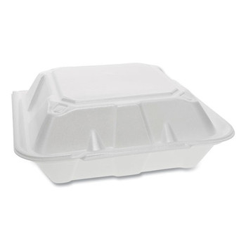 Foam Hinged Lid Containers, Dual Tab Lock, 9.13 X 9 X 3.25, 3-compartment, White, 150/carton