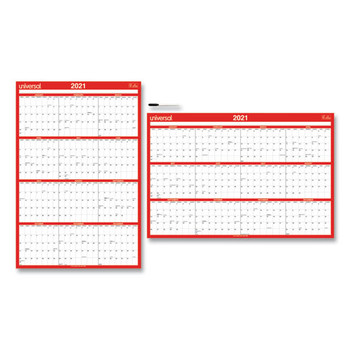 Erasable Wall Calendar, 24 X 36, White/red, 2021