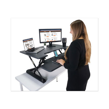 High Rise Height Adjustable Standing Desk With Keyboard Tray, 36w X 31.25d X 20h, Gray/black