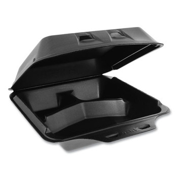 Smartlock Foam Hinged Containers, Large, 9 X 9.5 X 3.25, 3-compartment, Black, 150/carton