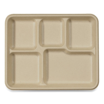 Fiber Trays, School Tray With Five-compartments, 10.5 X 8.5 X 1, Natural, 400/carton