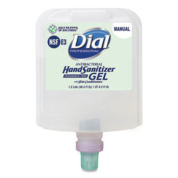 Dial 1700 Manual Refill Antibacterial Gel Hand Sanitizer, Fragrance-free, 1.2 L, 3/carton