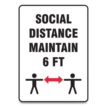 Social Distance Signs, Wall, 10 X 7, "social Distance Maintain 6 Ft", 2 Humans/arrows, White, 10/pack
