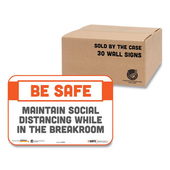 Besafe Messaging Repositionable Wall/door Signs, 9 X 6, Maintain Social Distancing While In The Breakroom, White, 30/carton