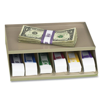 Coin Wrapper And Bill Strap Single-tier Rack, 6 Compartments, 10 X 8.5 X 3, Metal, Pebble Beige