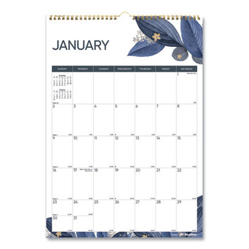 12-month Colorful Wall Calendar, 12 X 17, Gold Detail; Blue/purple/white, 2022