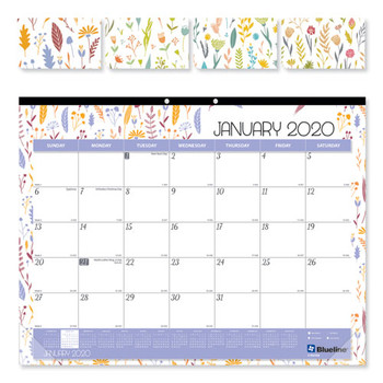 Spring Monthly Academic Desk Pad Calendar, Flora Artwork, 22 X 17, Black Binding, 18-month (july To Dec): 2021 To 2022