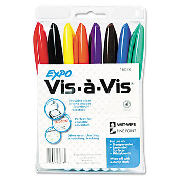 Vis-à-vis Wet Erase Marker, Fine Bullet Tip, Assorted Colors, 4/set - DSAN2134341