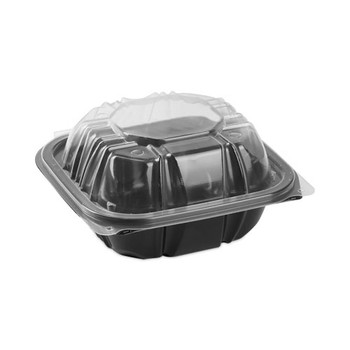 Earthchoice Vented Dual Color Microwavable Hinged Lid Container, 1-compartment, 16 Oz, 6 X 6 X 3, Black/clear, 321/carton