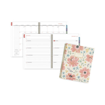 Badge Floral Weekly/monthly Planner, Badge Floral Artwork, 11x8.5, Blue/green/pink Cover, 13-month(jan To Jan): 2023 To 2024