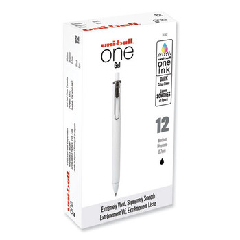 Unione Gel Pen, Retractable, Medium 0.7 Mm, Black Ink, White Barrel, Dozen