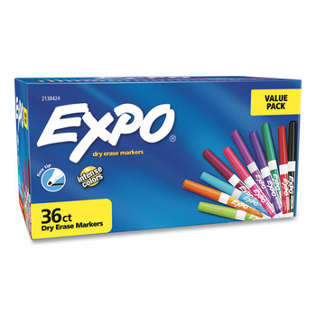 Low Odor Dry Erase Vibrant Color Markers, Fine Bullet Tip, Assorted Colors, 36/pack