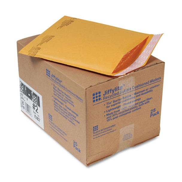 Jiffylite Self-seal Bubble Mailer, #2, Barrier Bubble Lining, Self-adhesive Closure, 8.5 X 12, Golden Brown Kraft, 25/carton