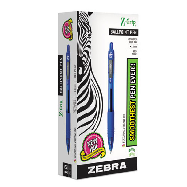 Z-grip Retractable Ballpoint Pen, Medium 1mm, Blue Ink, Clear Barrel, Dozen