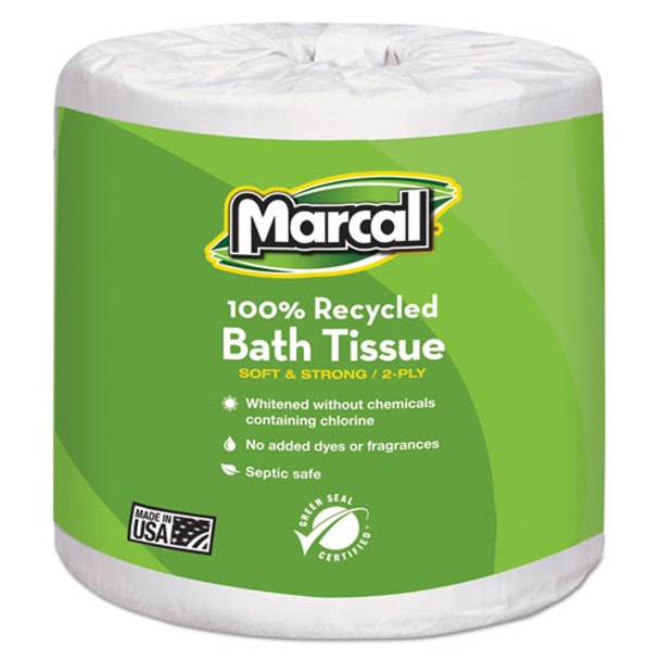 100% Recycled Two-ply Bath Tissue, Septic Safe, White, 330 Sheets/roll, 48 Rolls/carton