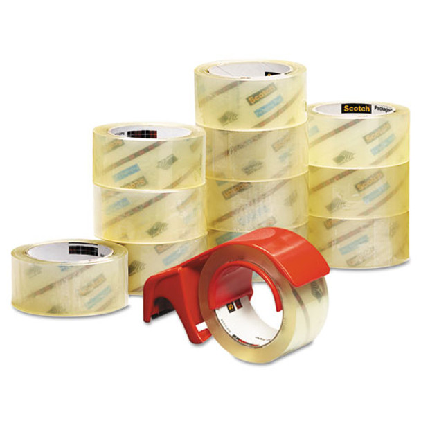 3750 Commercial Grade Packaging Tape With Dp300 Dispenser, 3" Core, 1.88" X 54.6 Yds, Clear, 12/pack