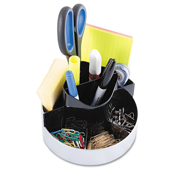 Rotating Desk Organizer, Plastic, 6 X 5 3/4 X 4 1/2, Black/silver