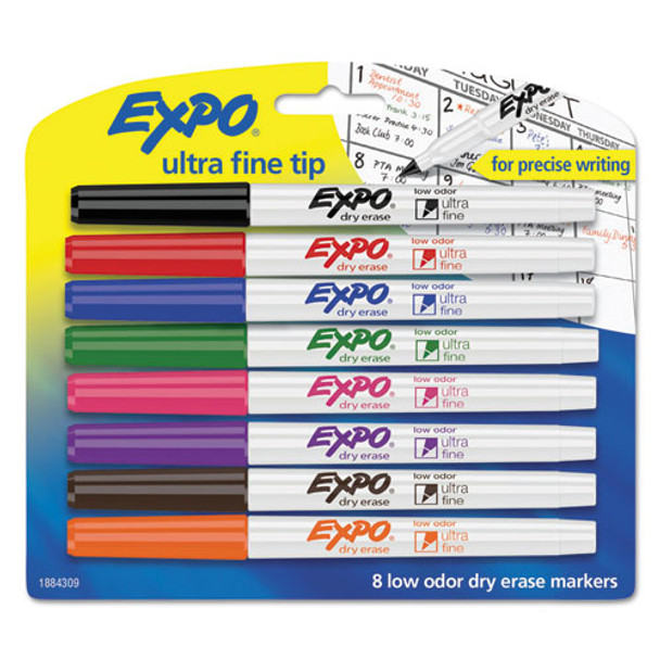 Low-odor Dry-erase Marker, Extra-fine Needle Tip, Assorted Colors, 8/set