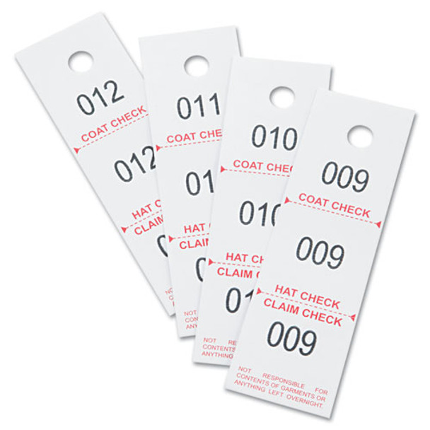 Three-part Coat Room Checks, Paper, 1 1/2 X 5, White, 500/pack