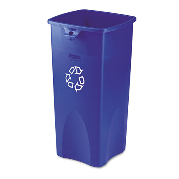 Recycled Untouchable Square Recycling Container, Plastic, 23 Gal, Blue