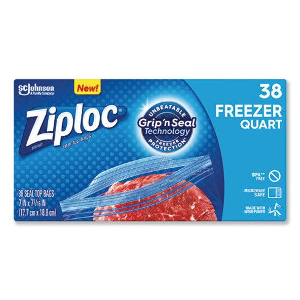 Double Zipper Freezer Bags, 1 Qt, 2.7 Mil, 6.97" X 7.7", Clear, 9/carton