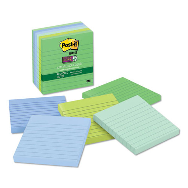 Recycled Notes In Bora Bora Colors, Lined, 4 X 4, 90-sheet, 6/pack