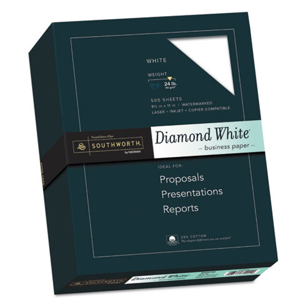25% Cotton Diamond White Business Paper, 95 Bright, 24 Lb, 8.5 X 11, 500/ream