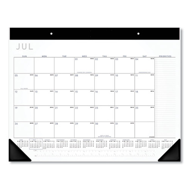 Academic Monthly Desk Pad, 21.75 X 17, Black/white, 2020-2021