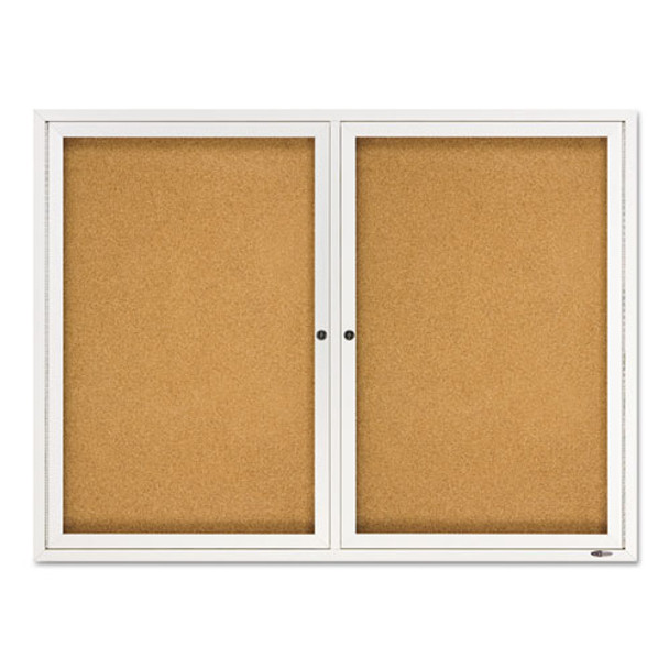 Enclosed Bulletin Board, Natural Cork/fiberboard, 48 X 36, Silver Aluminum Frame