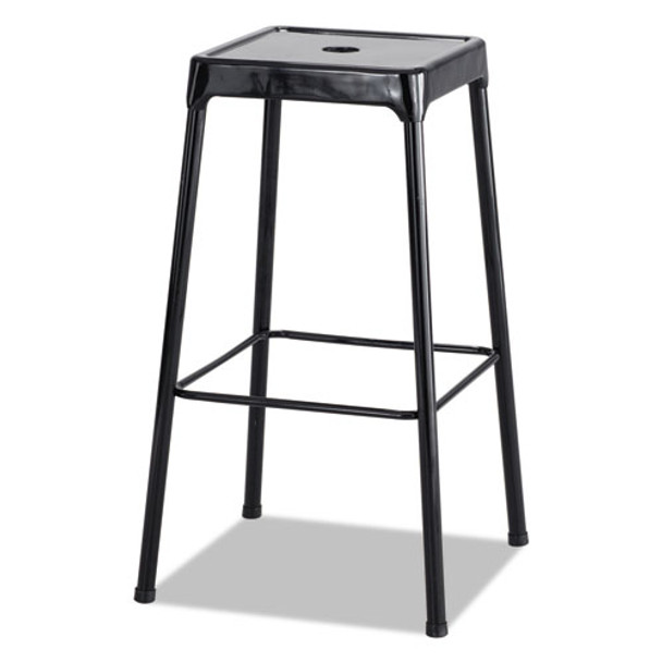 Bar-height Steel Stool, 29" Seat Height, Supports Up To 250 Lbs., Black Seat/black Back, Black Base