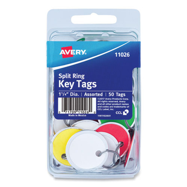 Key Tags With Split Ring, 1 1/4 Dia, Assorted Colors, 50/pack
