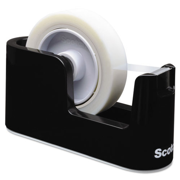 Heavy Duty Weighted Desktop Tape Dispenser, 1"/3" Core, Plastic, Black