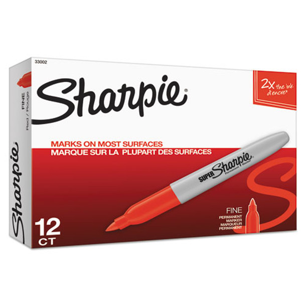 Super Permanent Marker, Fine Bullet Tip, Red, Dozen