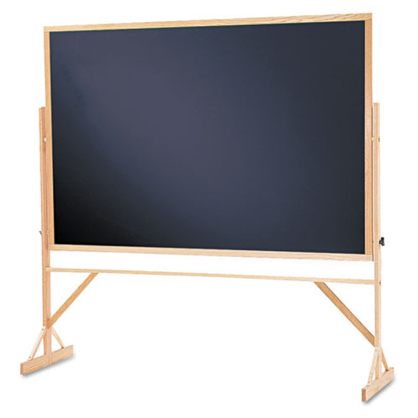 Reversible Chalkboard, 72 X 48, Black Surface, Oak Frame