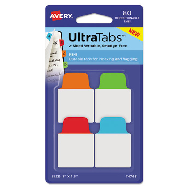 Ultra Tabs Repositionable Mini Tabs, 1/5-cut Tabs, Assorted Primary Colors, 1" Wide, 80/pack