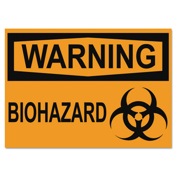 Osha Safety Signs, Warning Biohazard, Orange/black, 10 X 14