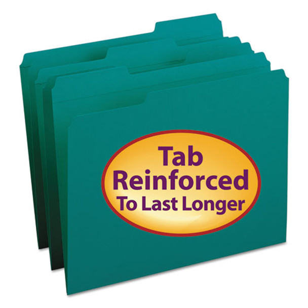 Reinforced Top Tab Colored File Folders, 1/3-cut Tabs, Letter Size, Teal, 100/box
