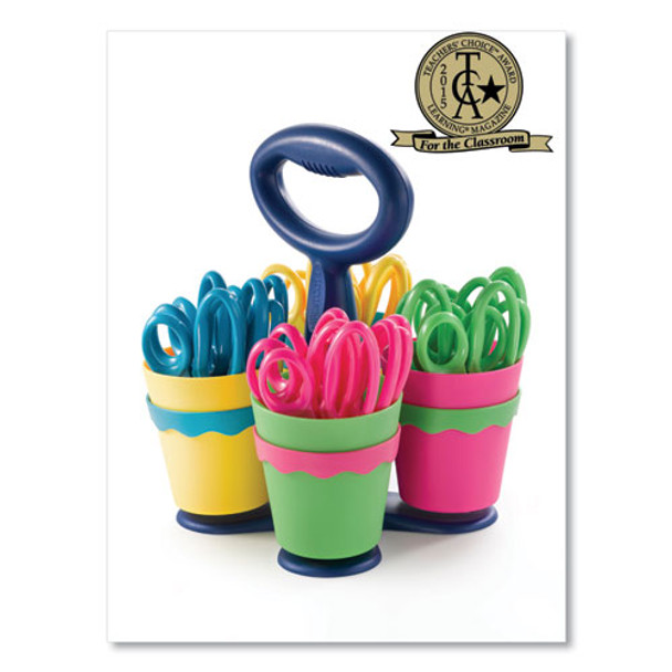 Scissor Caddy With Kids' Scissors, 5" Long, 2" Cut Length, Assorted Straight Handles, 24/set - DACM14755