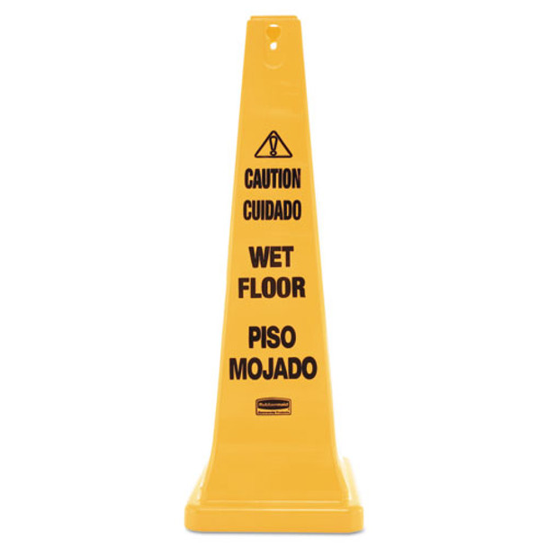 Four-sided Caution, Wet Floor Yellow Safety Cone, 12 1/4 X 12 1/4 X 36h