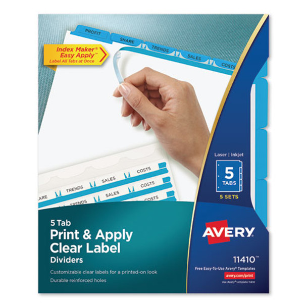 Print And Apply Index Maker Clear Label Dividers, 5 Color Tabs, Letter, 5 Sets - DAVE11410