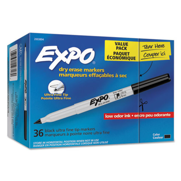 Low-odor Dry Erase Marker Office Pack, Extra-fine Needle Tip, Black, 36/pack