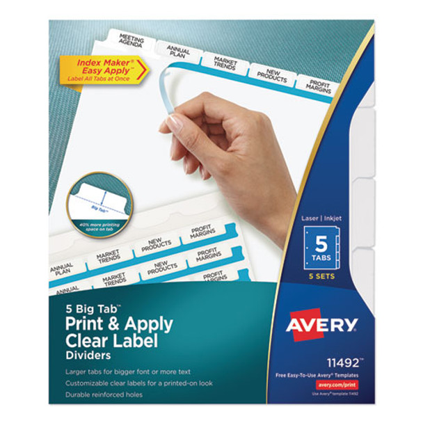 Print And Apply Index Maker Clear Label Dividers, 5 White Tabs, Letter, 5 Sets - DAVE11492