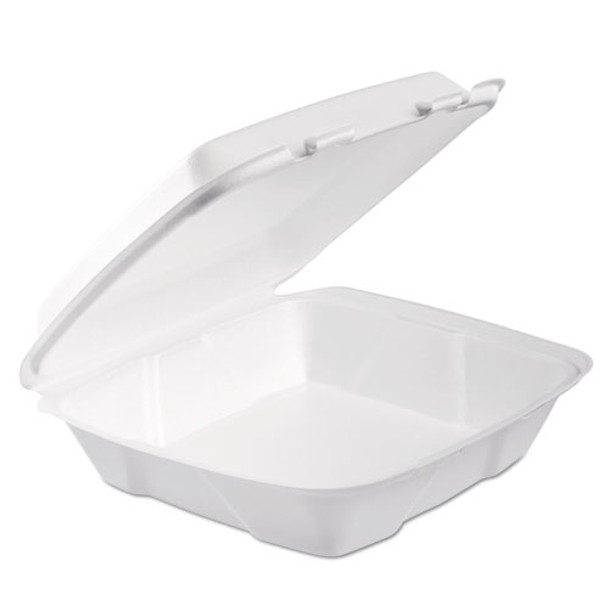 Foam Hinged Lid Container, 1-comp, 9 X 9 2/5 X 3, White, 100/bag, 2 Bag/carton