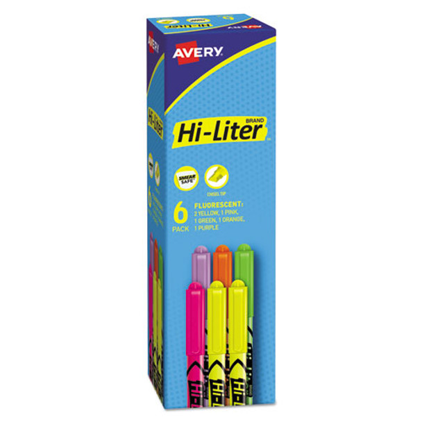 Hi-liter Pen-style Highlighters, Chisel Tip, Assorted Colors, 6/set