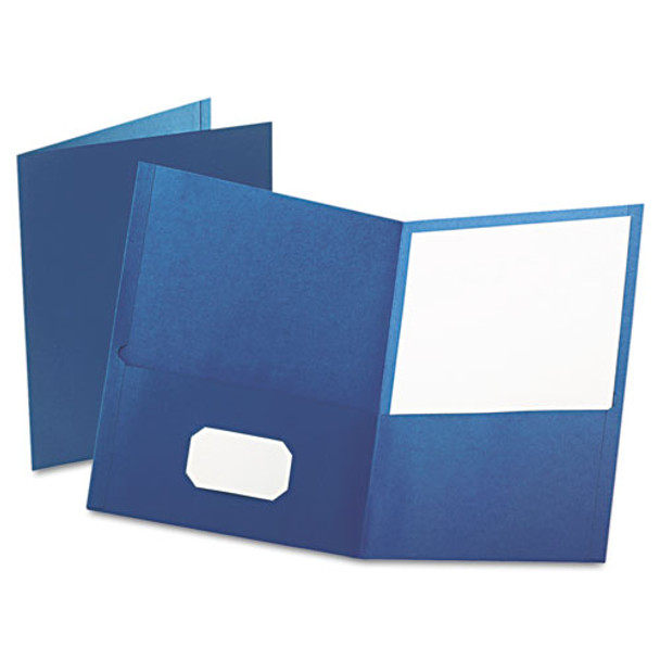 Twin-pocket Folder, Embossed Leather Grain Paper, Blue, 25/box