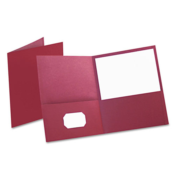 Twin-pocket Folder, Embossed Leather Grain Paper, Burgundy, 25/box