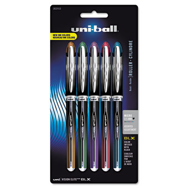 Vision Elite Blx Stick Roller Ball Pen, Micro 0.5mm, Assorted Ink/barrel, 5/pack